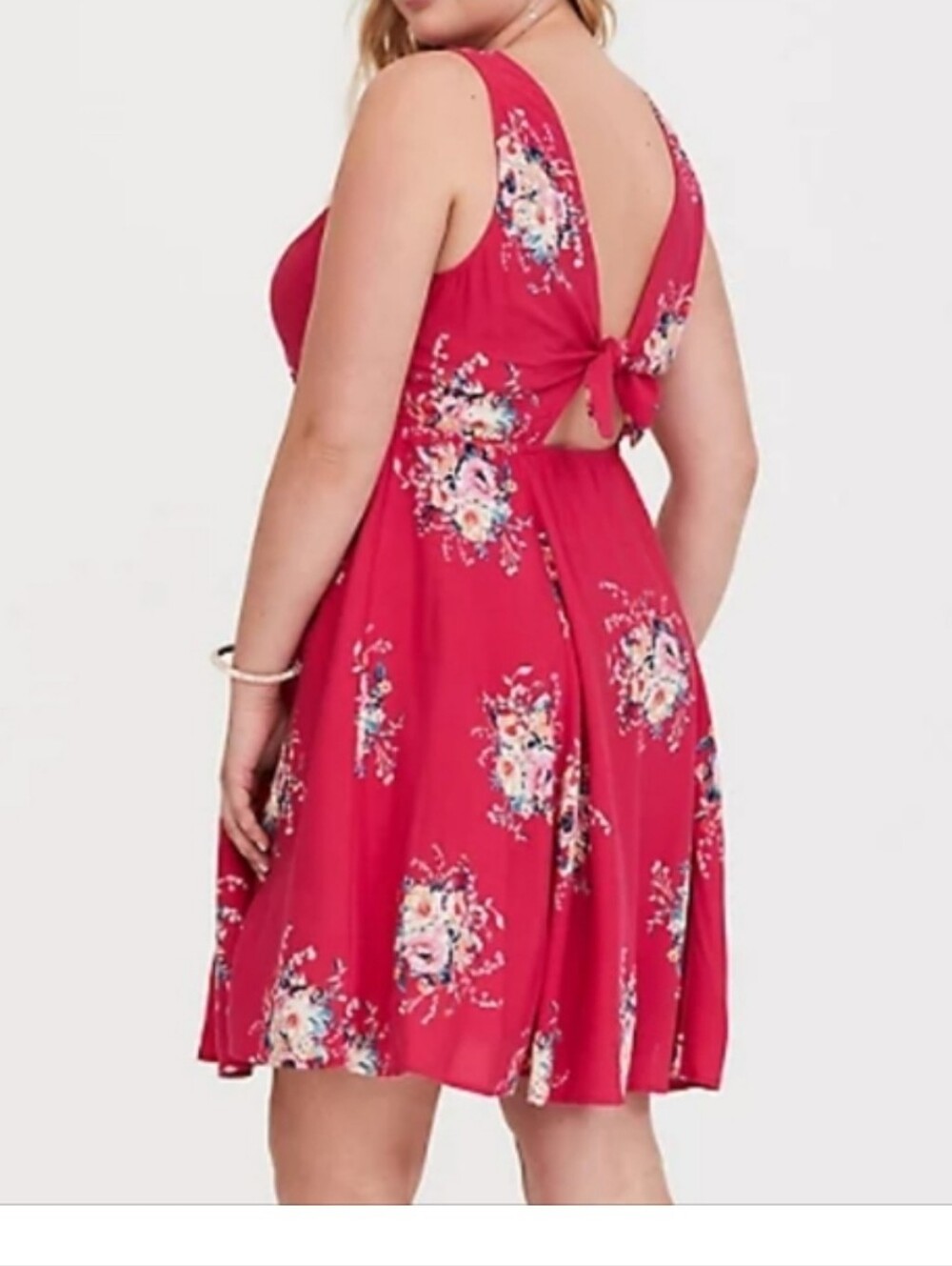 torrid Pink-Red Floral Sleeveless Skater Dress - Picture 2 of 8